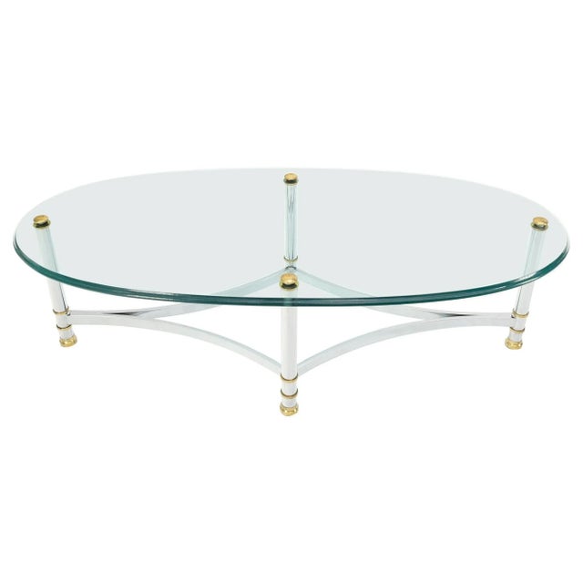 Brass Chrome Thick 3/4" Glass Top Mid Century Modern Oval Coffee Center Table For Sale - Image 13 of 13