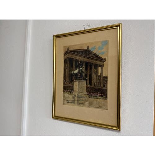 Temple Construction, Color Lithograph on Paper, Framed For Sale - Image 9 of 9