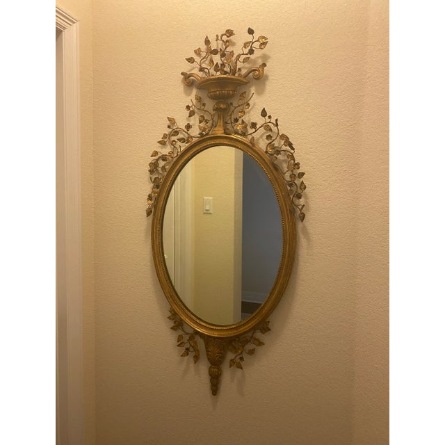 Vintage Italian Wall Mirror With Metal Floral Accents - Early 20th C For Sale - Image 10 of 10
