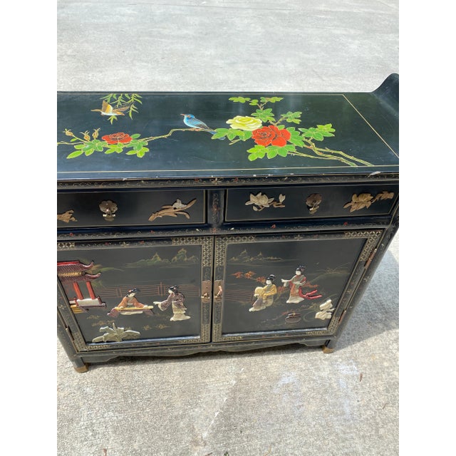 1970s Asian Ming Style Hand Painted Credenza For Sale - Image 5 of 8