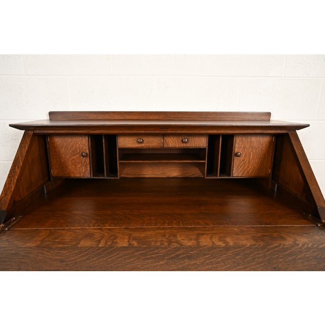 Brown L. & J. G. Stickley Antique Mission Oak Arts & Crafts Drop Front Secretary Desk, Newly Refinished For Sale - Image 8 of 15