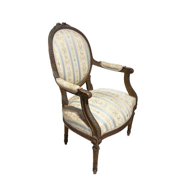 Wood 19th Century French Louis XVI Walnut Armchair ~ Fauteuil For Sale - Image 7 of 8