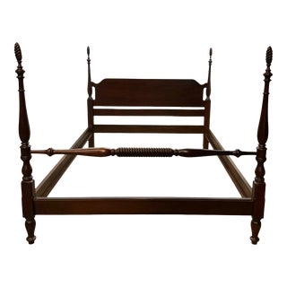 Vintage Traditional Chippendale Style Mahogany Queen Size Four Poster Bed For Sale