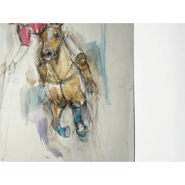 Red Vintage Abstract Horse Painting Contemporary "Study of a Polo Pony" Mixed Medium Watercolor on Paper, 1990s For Sale - Image 8 of 9