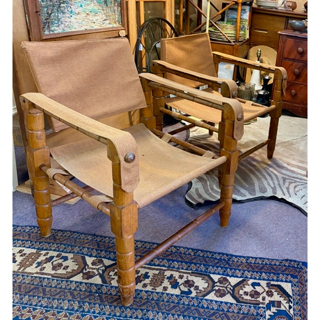 Mid Century Wood and Canvas Safari Chairs For Sale - Image 4 of 9