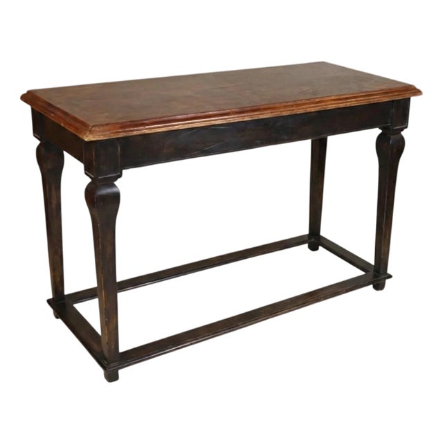 Rustic French Louis XV Style Pine Console Table W/ Leather Top For Sale