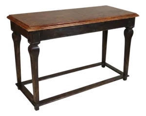 Rustic French Louis XV Style Pine Console Table W/ Leather Top