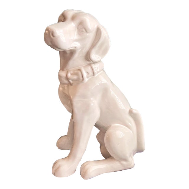 Glazed White Ceramic Dog Figurine For Sale