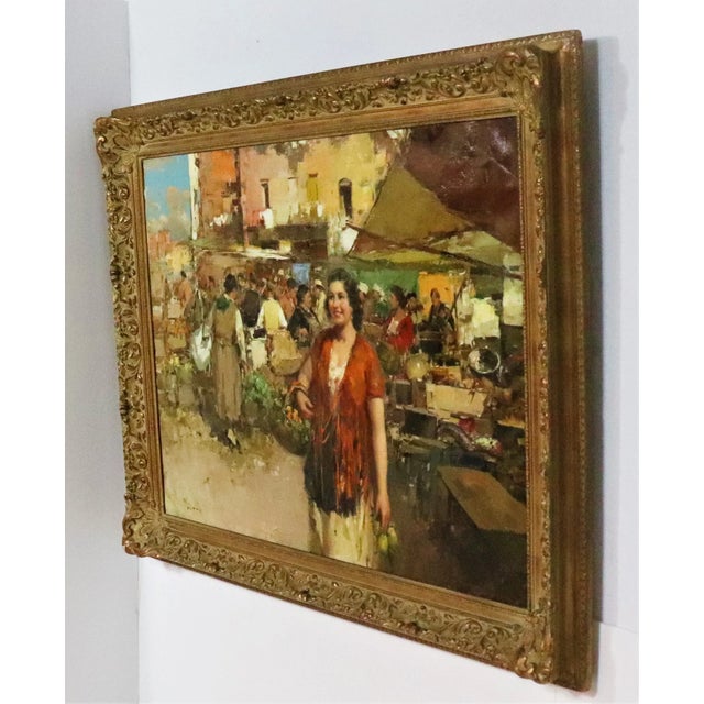 Oil on Canvas Italian Street Market Scene by Giuseppe Pitto (Italian 1857-1928) For Sale - Image 4 of 13