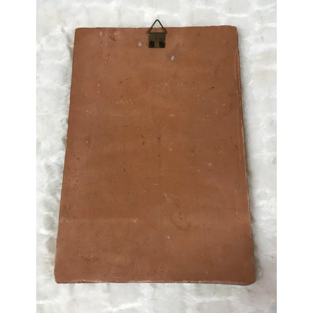 Sky Blue Vintage Signed Italian Painted Tile Hanging With Female Face For Sale - Image 8 of 10