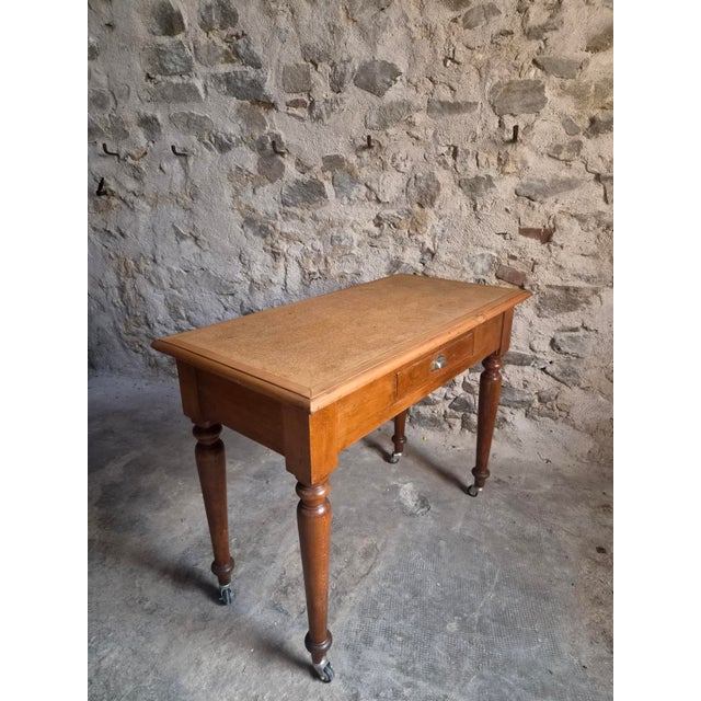 Vintage Beechwood Office Desk with Linoleum Top and Drawer, 1930s For Sale - Image 17 of 18