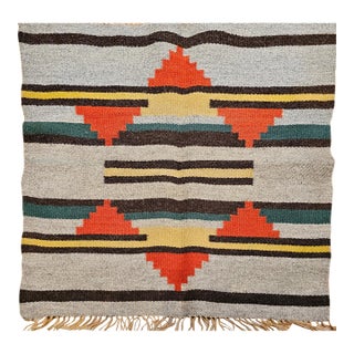 Vintage Mid-Century Handwoven Rug, Geometric Design in Earth Tones, 20" X 21" For Sale