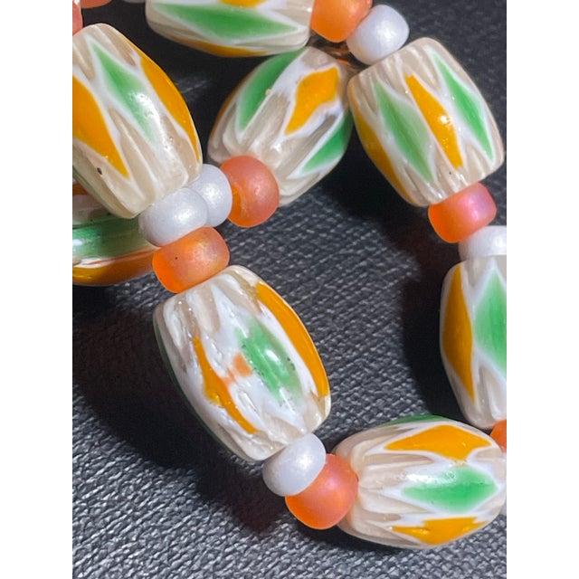 French Antique Venetian Chevron Trade Bead Necklace and Bracelet Jewelry Set With Frosted Glass Spacers, 2 Pieces For Sale - Image 3 of 8