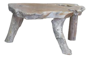 20th Century Rustic Teak Wood Live Edge Slab Coffee Table