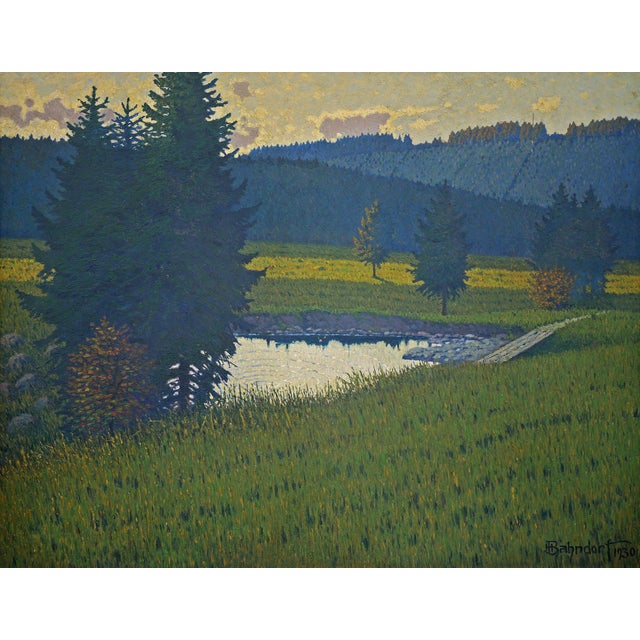 Bahndorf Heribert, Lakeside Landscape, 1930, Oil Painting on Cardboard, Framed For Sale - Image 18 of 18