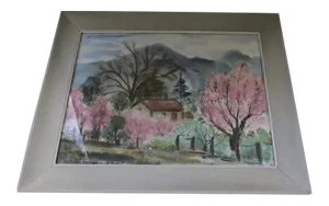 Mid 20th Century California Landscape Watercolor Painting by Del Lucia Lindman, Framed