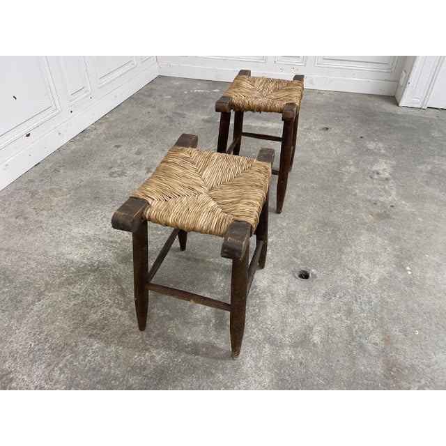 Wood Vintage Straw Stools, 1950s, Set of 2 For Sale - Image 7 of 9