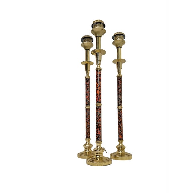 Gold Cloisonne Style Slender Table Lamp in Brass, 1970s For Sale - Image 8 of 8