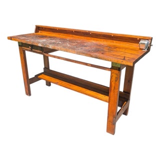 Mid-20th Century Industrial Solid Wood Carpenter's Workbench Console Table For Sale