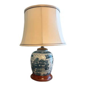 Vintage Blue & White Crackle Glaze Ginger Jar Table Lamp With Shade