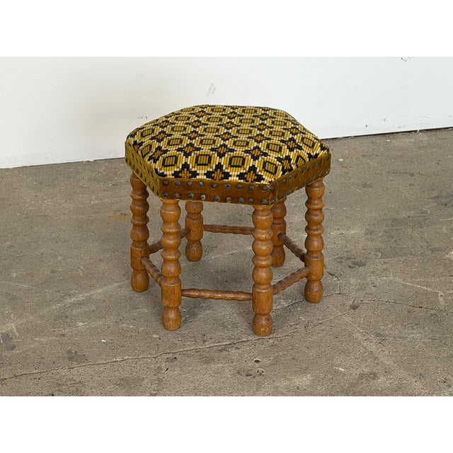 Vintage Scandinavian Oak Bobbin-Turned Stool, 1950s For Sale - Image 6 of 6