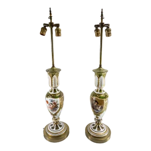 19th Century Pair of Bohemian Moser Glass Table Lamps