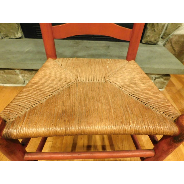 1920s Pair of Red Ladderback Chairs With Rush Seats For Sale - Image 15 of 18