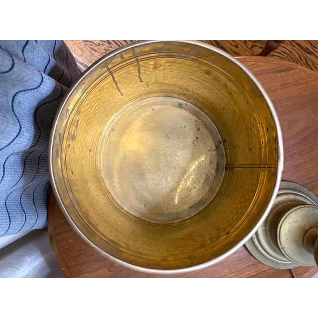 Brass Vintage Hammered Brass Cache Pot Planter With French Style Ribbon & Leaf Motif For Sale - Image 8 of 9