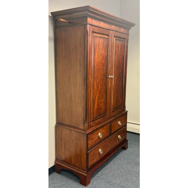 Brown Ethan Allen “Newport” Collection Figured Mahogany Armoire For Sale - Image 8 of 12
