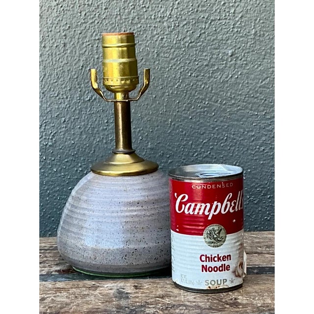 Vintage Studio Pottery and Brass Lamp For Sale - Image 12 of 12