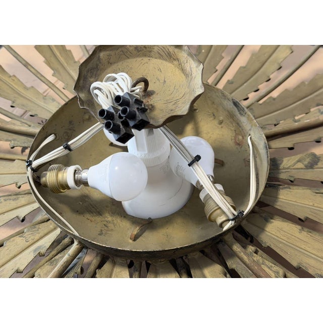 1950s Spanish Ceiling Lamp with Gilded Iron and Floral Motif, 1950s For Sale - Image 5 of 9