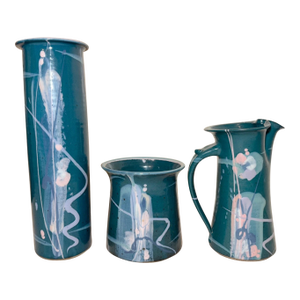 3 American Mark Chamberlain Cosmic Deco Handmade Pottery Studio Vase Pitcher