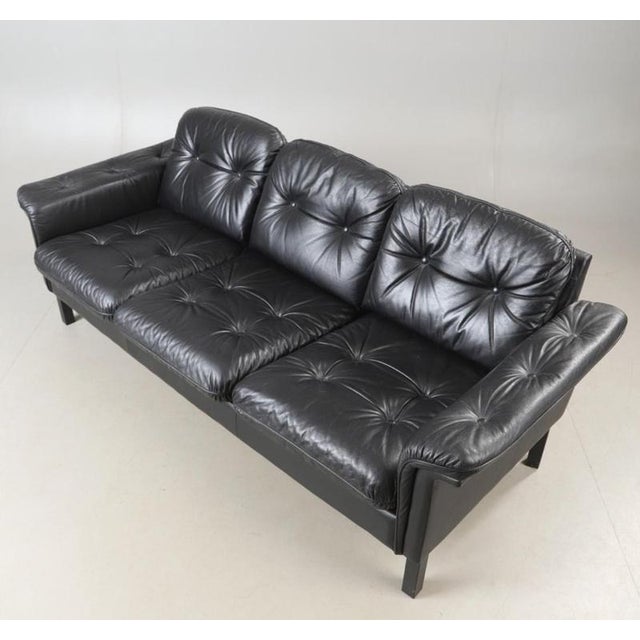 Vintage Danish Black Leather Sofa, 1970s For Sale - Image 3 of 8