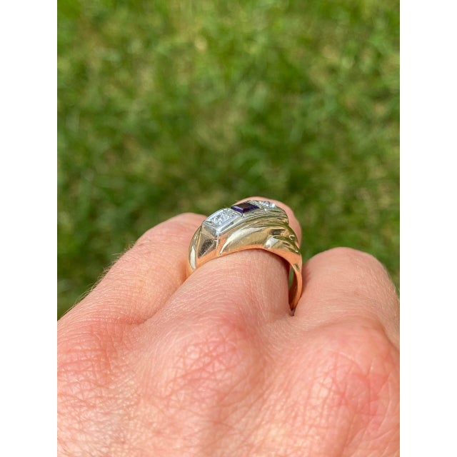 The Emerie: Gentlemen's Yellow Cocktail Ring set with Amethyst and Diamonds For Sale - Image 9 of 9