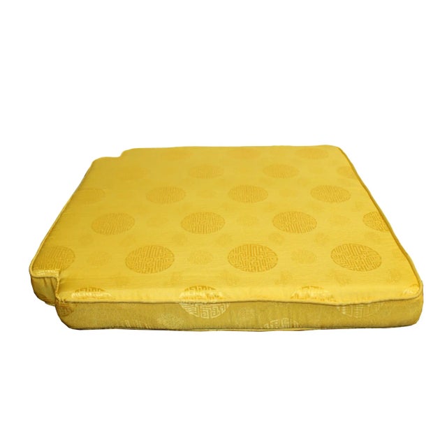 Chinese Oriental Golden Yellow Silk Fabric Square Seat Cushion Pad For Sale In San Francisco - Image 6 of 8