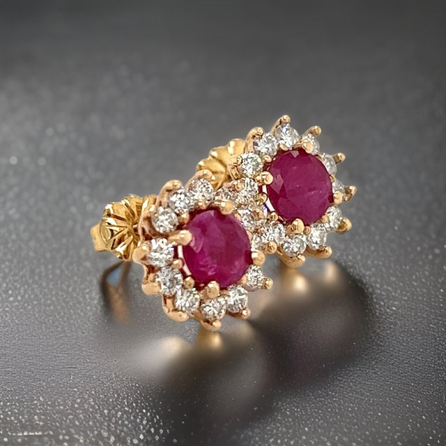 Red Natural Ruby Diamond Earrings 14k Yellow Gold 2.20 TCW Certified For Sale - Image 8 of 16