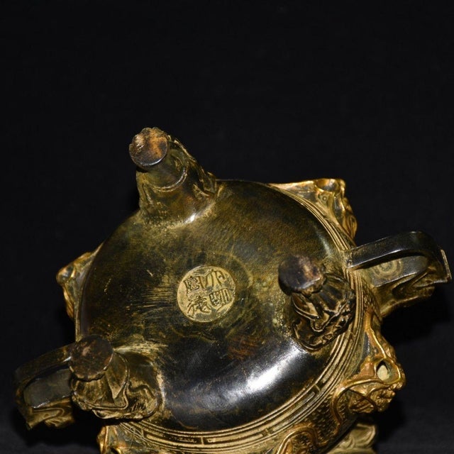 Ornate Bronze Dragon Censer - Chinese Style Incense Burner With Foo Dog Lid For Sale In Los Angeles - Image 6 of 8