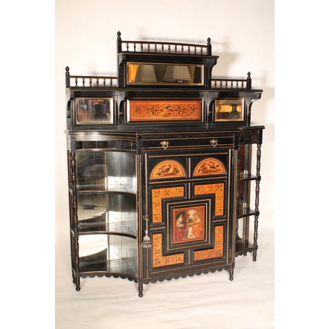 Aesthetic Movement Black Lacquer and Painted Cabinet For Sale - Image 4 of 15