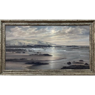 Beach Seascape Painting of the Devon Coastline at Sunrise on South Coast of England 1990 Circa For Sale