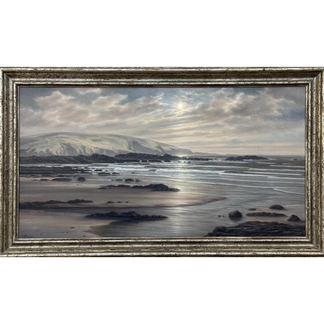 Beach Seascape Painting of the Devon Coastline at Sunrise on South Coast of England 1990 Circa For Sale