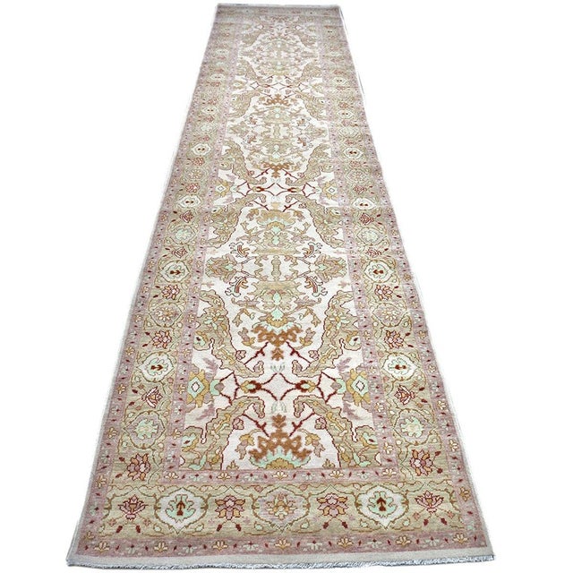 Persian Wool Sultanabad 4x18 Light Khaki & Ivory Handmade Runner Rug #1143260 For Sale - Image 4 of 7