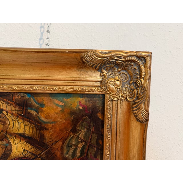 Italian Vintage Maritime Ship Oil Painting Signed Vasselli Nautical Seascape For Sale In Jacksonville, FL - Image 6 of 9