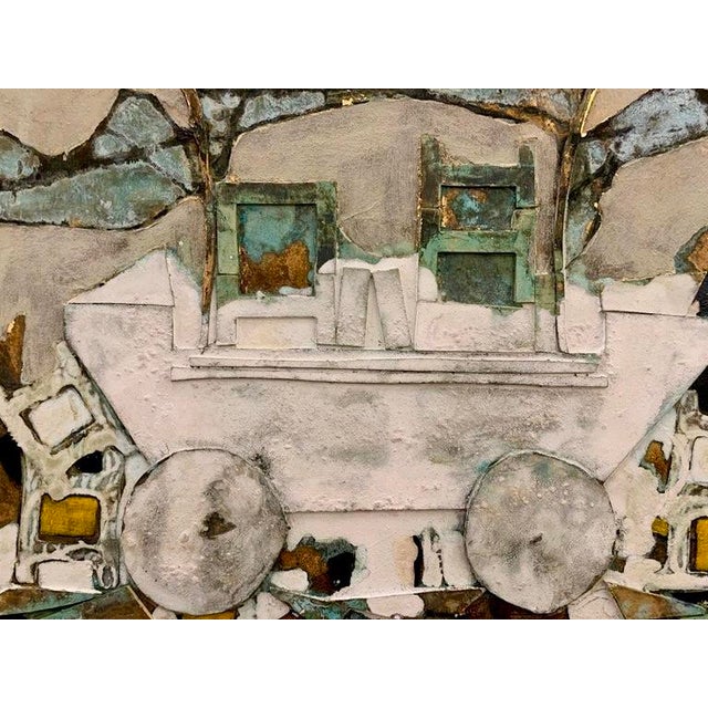 Contemporary Andrea Stella "The Cart of Imagination" Gold Leaf Oil Mixed Media Painting, Figurative, Italian Contemporary Art, 2010 For Sale - Image 3 of 8