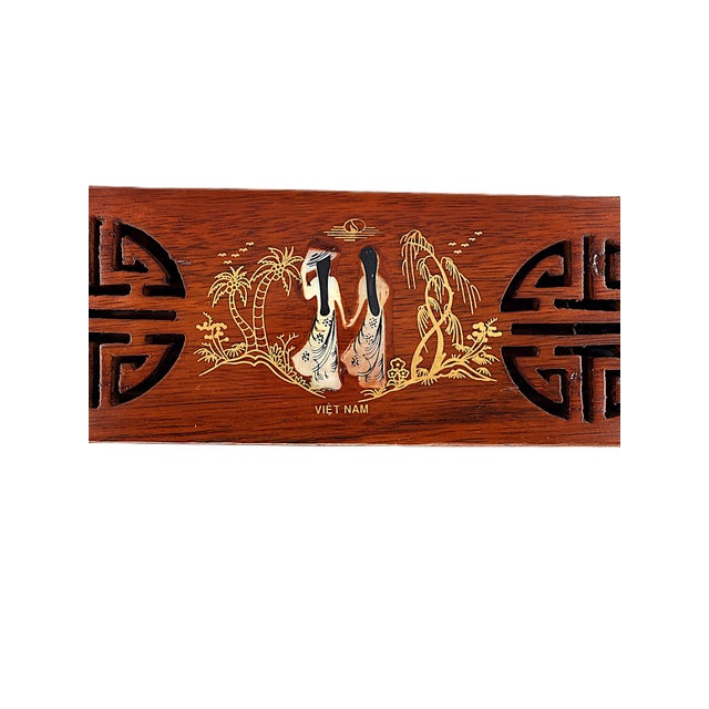 Brown Asian Modern Vietnamese Wooden Chopsticks for 8 With Green Mother of Pearl Marbled Tips Decorative Storage Box and Coordinating Rests - 25 pcs For Sale - Image 8 of 10