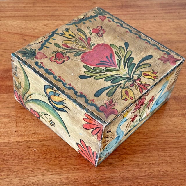 Mid 20th Century Mid 20th Century Hand-Painted Folk Art Wooden Cigar Box For Sale - Image 5 of 7