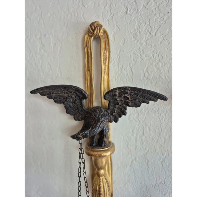 Traditional Antique Pair of Italian Candle Power Neoclassical Carved Wood Wall Sconces For Sale - Image 3 of 6