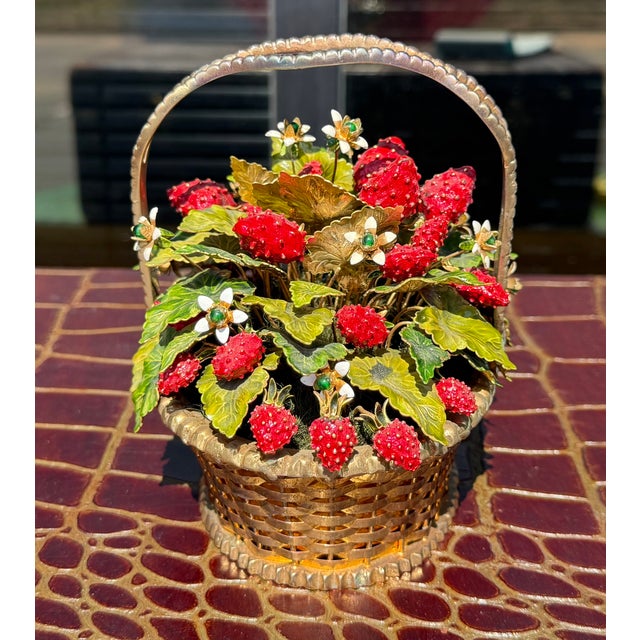 Gorham Victorian Style Jane Hutchinson for Gorham Fleurs De Siecles Enamel Strawberry Botanical Basket Figurine For Sale - Image 4 of 7