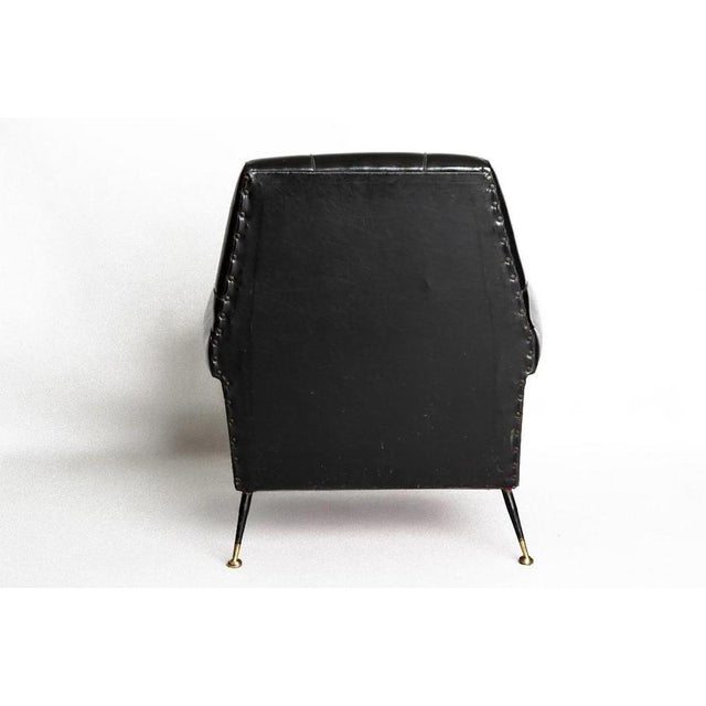 1970s Vintage Armchair in Black Leather with Brass Legs, Italy, 1970s For Sale - Image 5 of 6