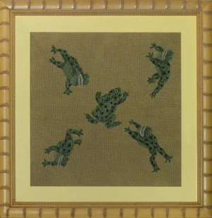 "Five Leaping Frogs" Hand-Needlepoint Framed Panel
