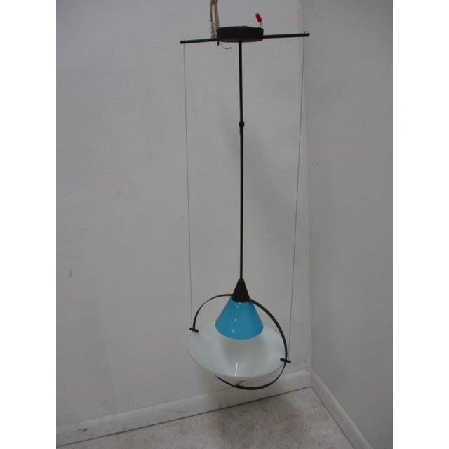 Vintage Italian postmodern Tension Glass Hanging Pendant Chandelier For Sale - Image 4 of 9